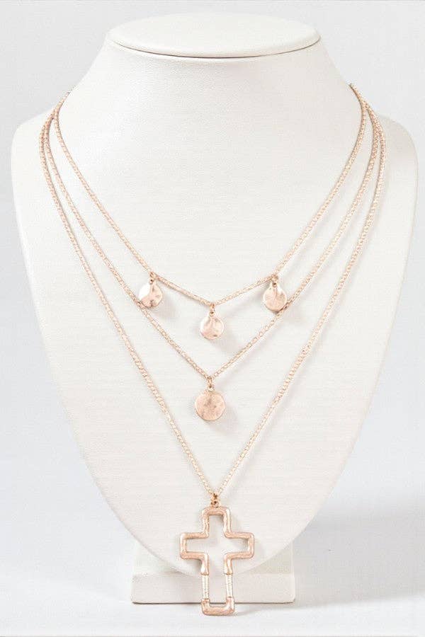 Andrea Bijoux - Wholesale Pendant/Charm Necklace - DISK LAYERED CROSS PENDANT NECKLACE2