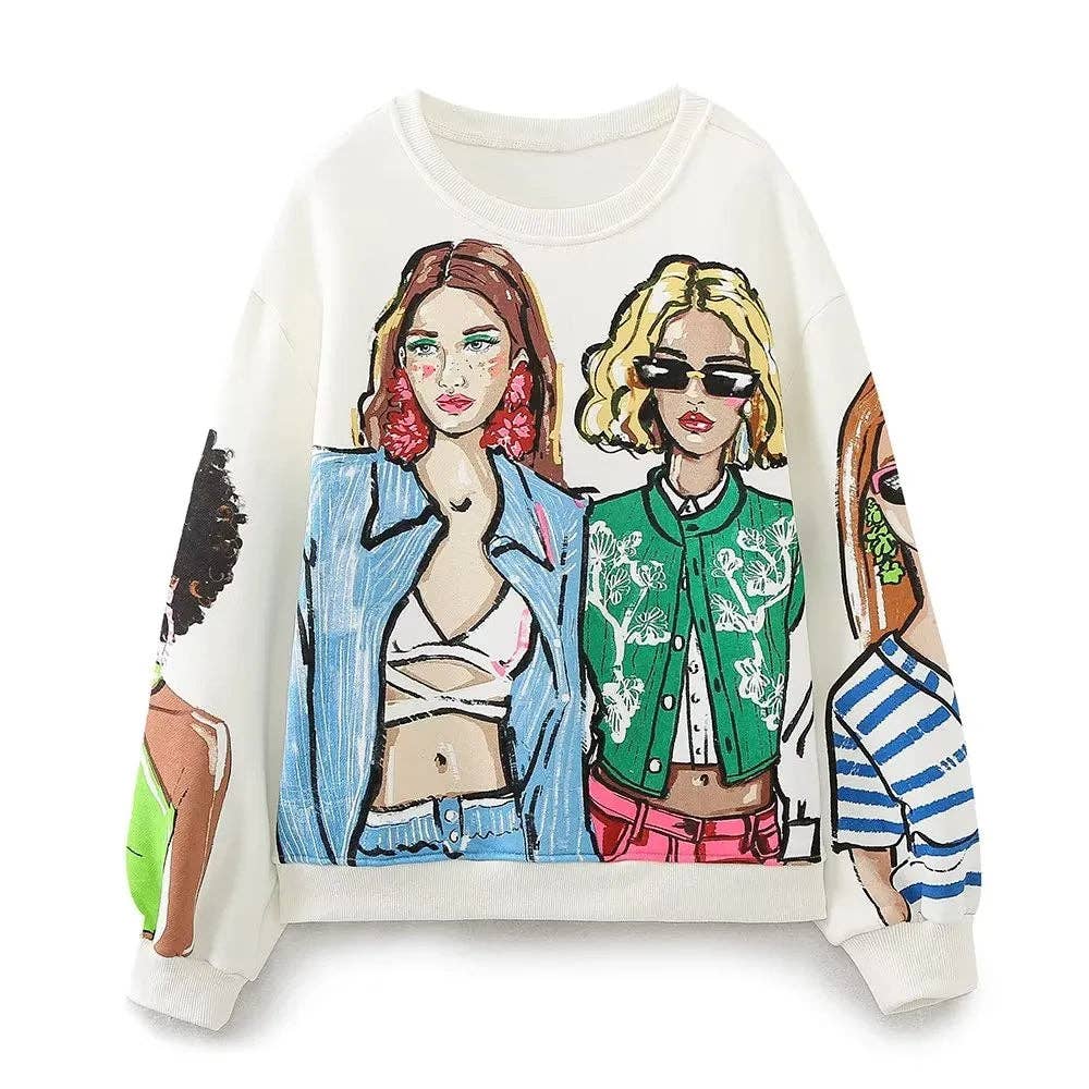 Blak Wardrob - Wholesale Graphic Sweatshirt - Women's - Modern Ladies Print Loose Fleece Sweatshirts1