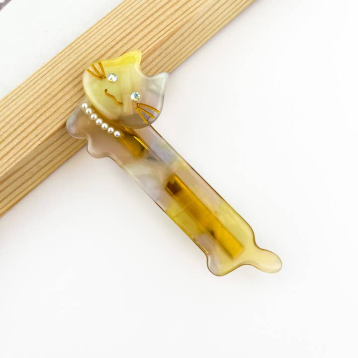 SoapElenGlen - Vente Pince à cheveux – femme - Chat avec pince à bec de canard et collier de perles, pince à cheveux élégante pour chat