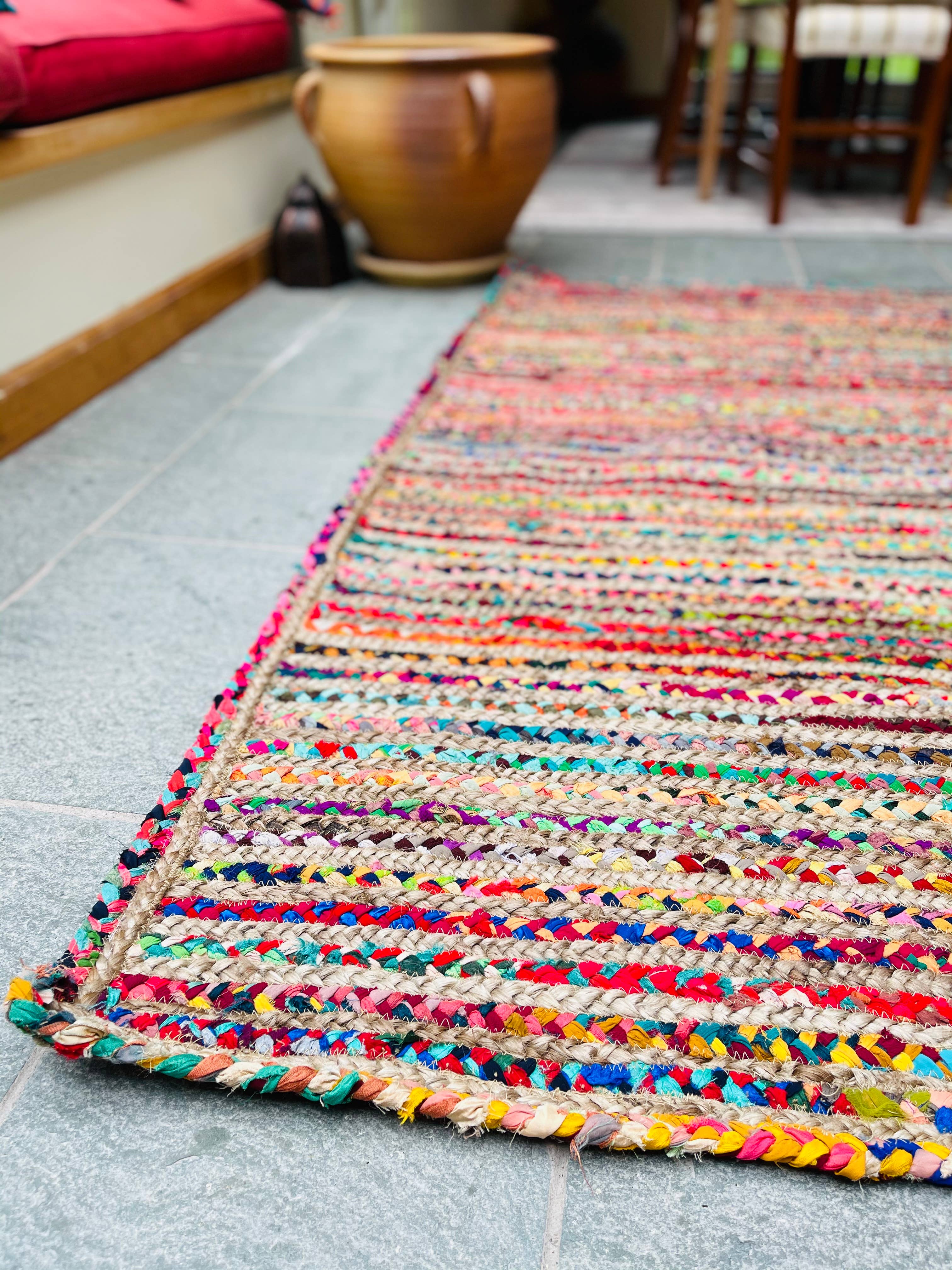 Second Nature Online – wholesale Area rug – MISHRAN Natural Jute Rug Hand Woven with Multi Colour Braids3