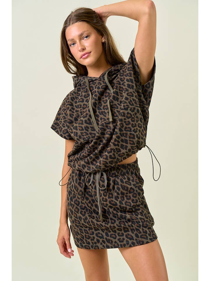 Doe and Rae - Wholesale Hoodie - Women's - LEOPARD TERRY DRAWSTRING OVERSIZED HOODIE - 45251T5