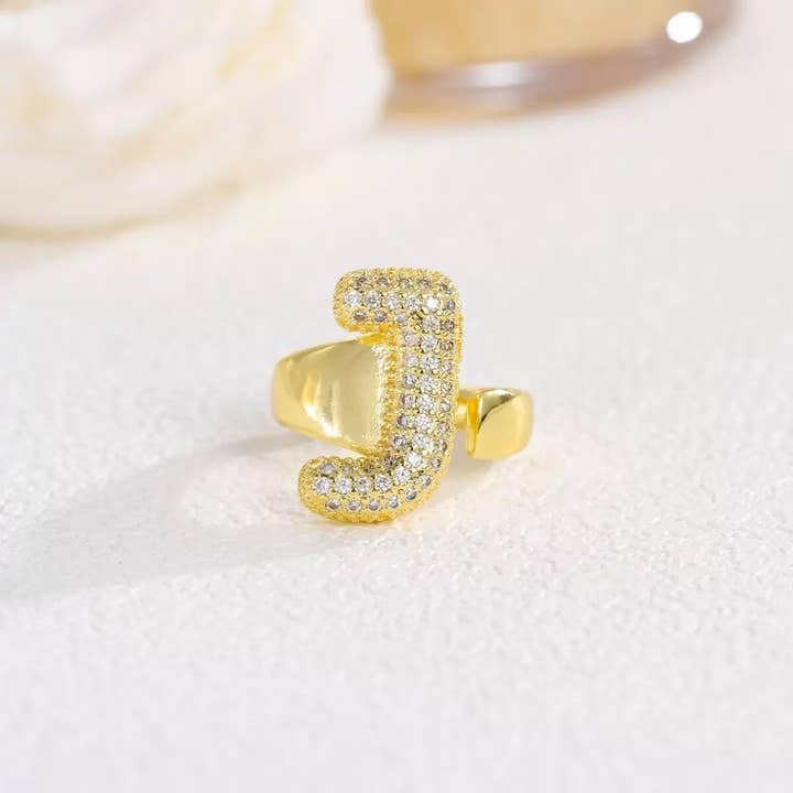 Ole - Wholesale Cocktail/Statement Ring - 18K Gold Plated Alphabet Cubic Zirconia Ring R27449