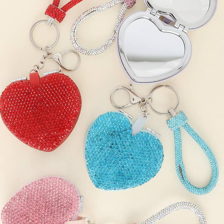 SP Sophia Collection - Wholesale Keychain - Women's - Heart Shaped Compact Mirror Wristlet Keychain