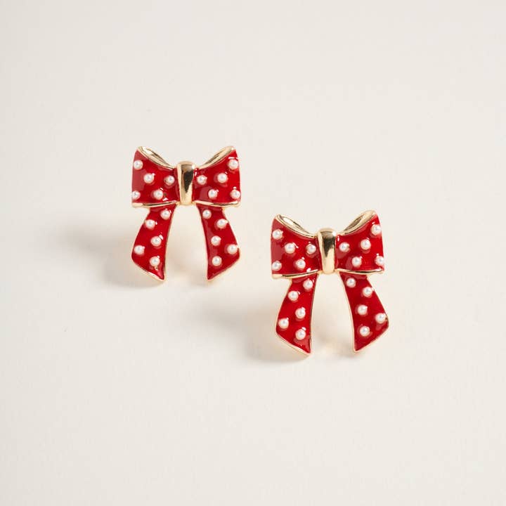Designature New York - Wholesale Stud/Post Earrings - Christmas Bow with Pearls Post Earrings Jewelry1