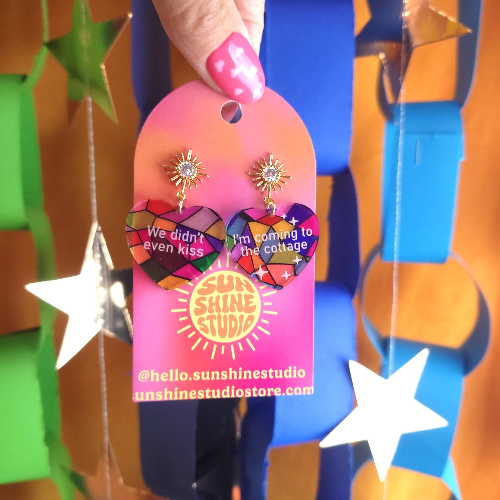 Sunshine Studio - Wholesale Dangle Earrings - Heated Rivalry Stained Glass Quote Earrings8