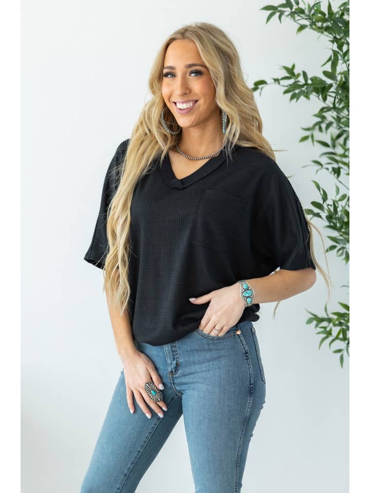 Andrée by Unit - Wholesale Knit Top - Women's - Two Tone Waffle V-Neck Dolman Sleeve Top