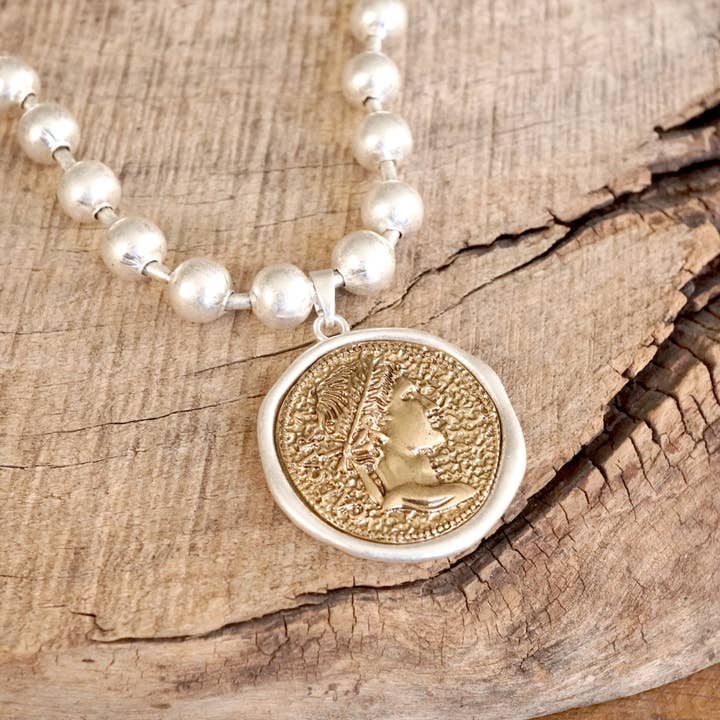 PennyLine inc - Wholesale Pendant/Charm Necklace - Coin Chunky Ball Chain Statement Necklace – Gold and Silver Tone7