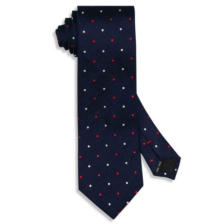 Navy Double Dots Silk Tie for wholesale by Aristocrats Bows N Ties