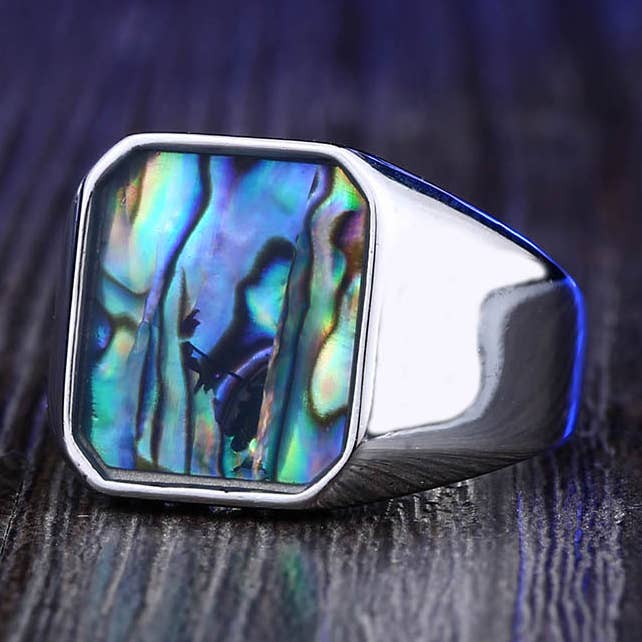Square Colorful Shell Men’s Ring for wholesale by Gemcohub