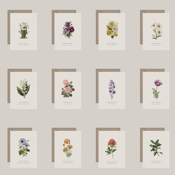 De Papierboetiek - Wholesale Birthday Card - Birth flowers | 12 birthday cards with envelope