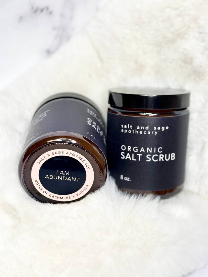 Gommage biologique au sel de la mer Morte I AM Abundant pour la vente par Salt & Sage Apothecary