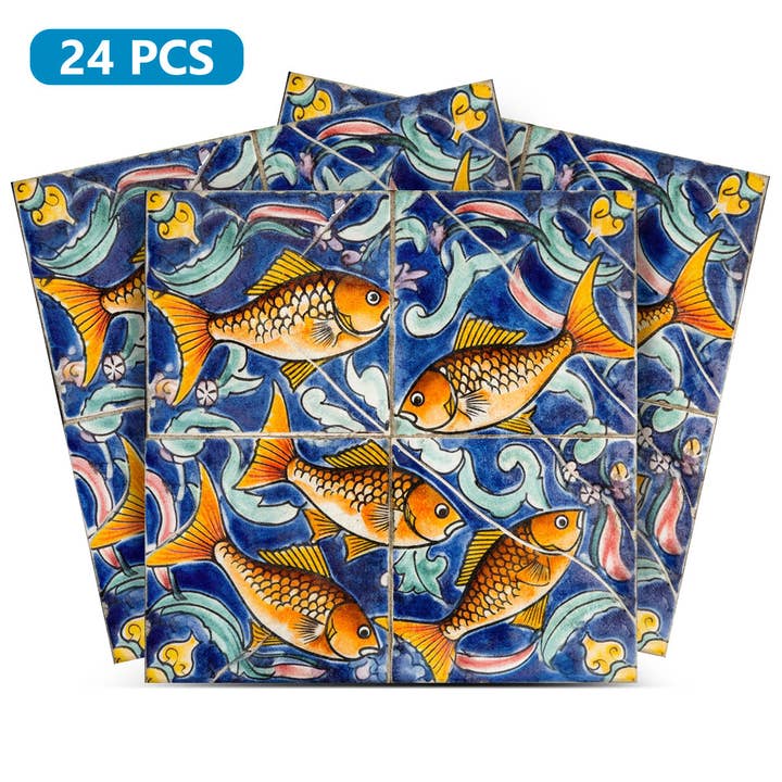 Gyllene kakelfisk färgglad vintage problemfri köksrenoveringsmodell - L28 för wholesale av Mi Alma LLC