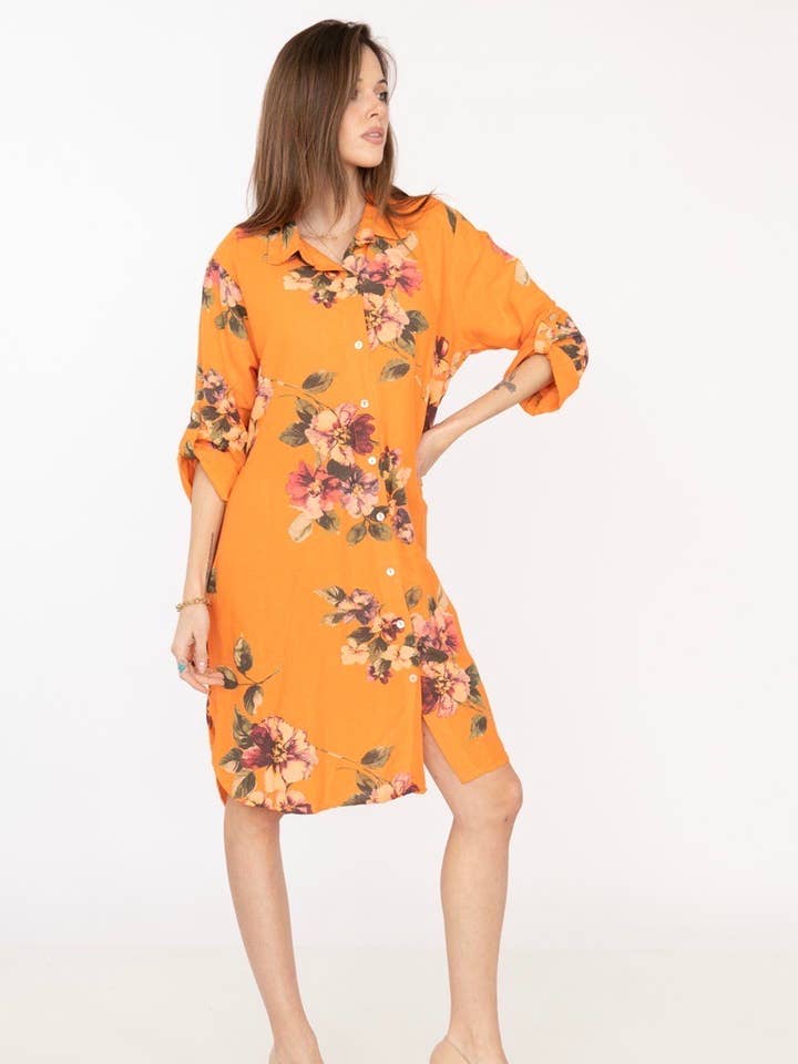 Blumenkleid aus 100% Leinen 18980 für den Großhandel von la maison des fibres naturelles