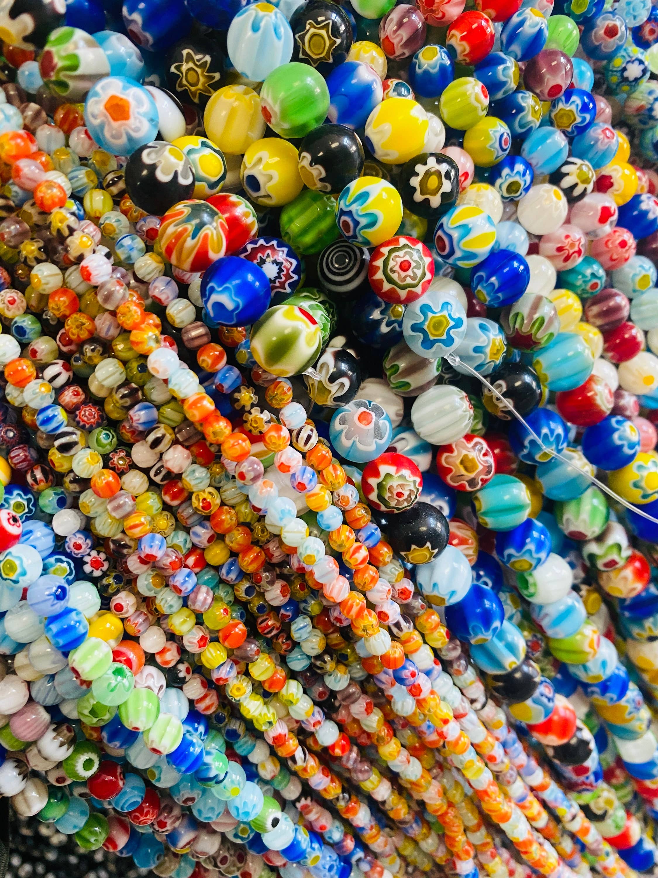 The Bead Bazaar - Wholesale Beads - Murano Style Millefiori Round Beads, 6mm Flower Glass Beads,8