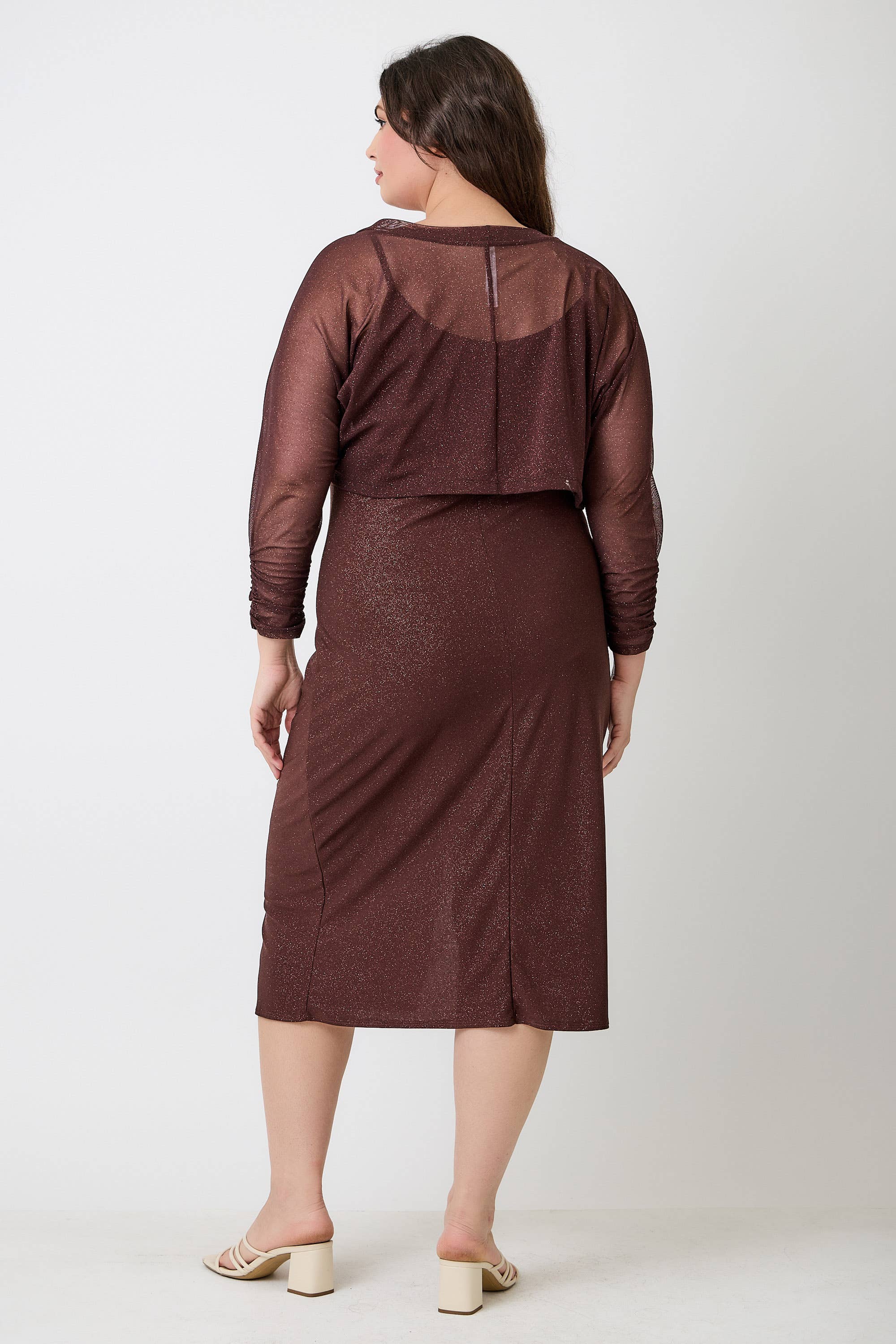 Haute Fox Plus Size & Contemporary - Wholesale Dress - Women's - Plus Size Shimmer Midi Dress with Front Slit JK18749-D12