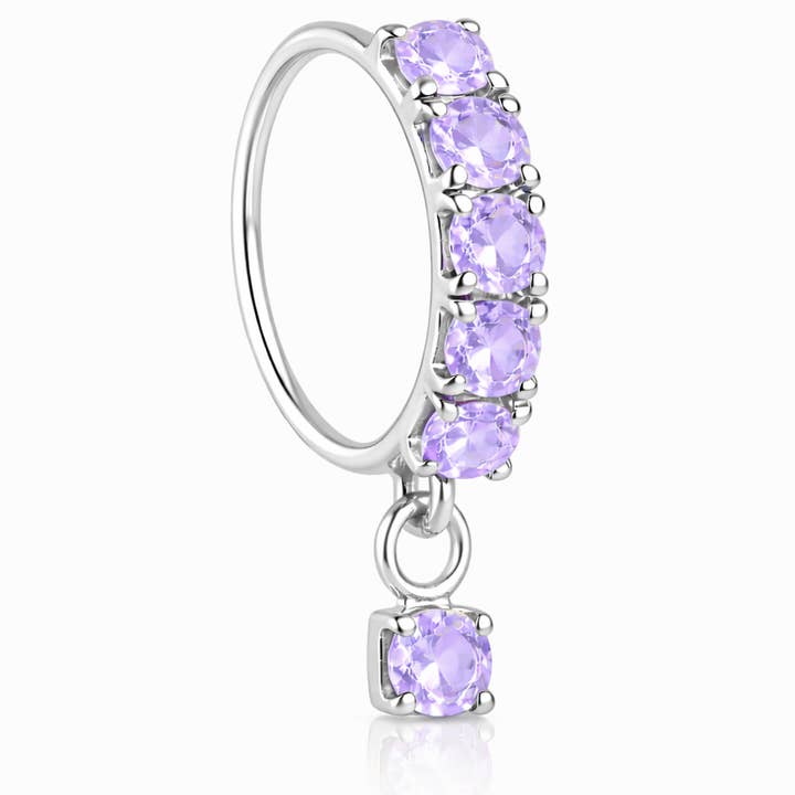 Pink Lilac 5 Stone Dangle Silver Nose Ring For a Pierced Nose for wholesale on Faire