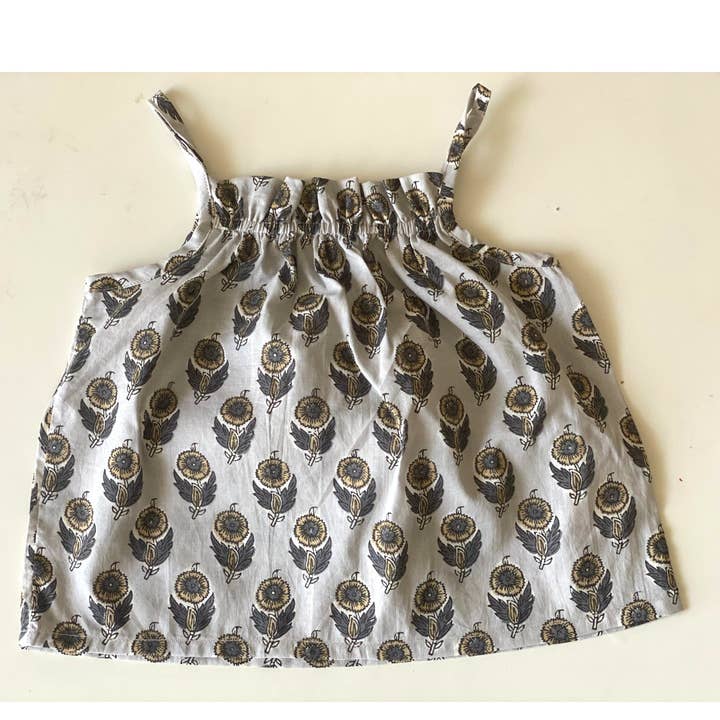 Piger Sun Top - Grå Håndblok Trykt Bomuld for engroshandel hos The Indian Bazaar