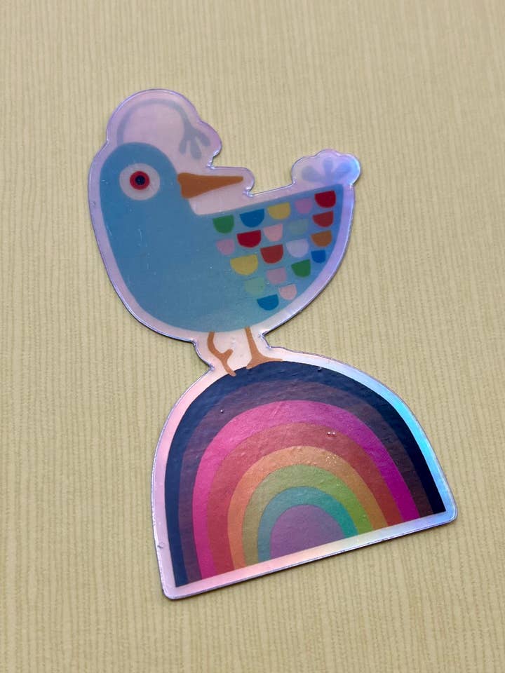 Irridescent Bluebird on Rainbow Sticker for wholesale by Bunny with a Toolbelt