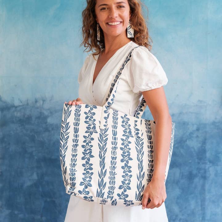 Rise Beyond the Reef - Wholesale Beach Bag - Handprinted & Handwoven Beach Bag - Senibua Print9