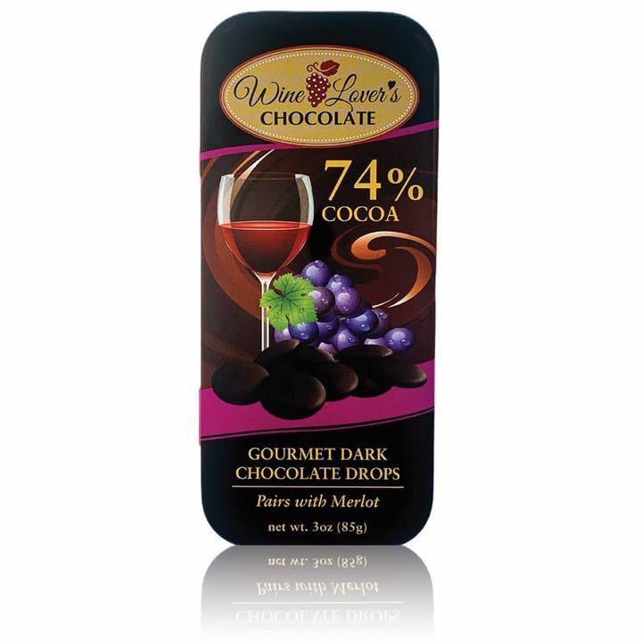 3oz Tin Wine Lover's Chocolate - Pairs with Merlot for wholesale by The San Francisco Chocolate Factory