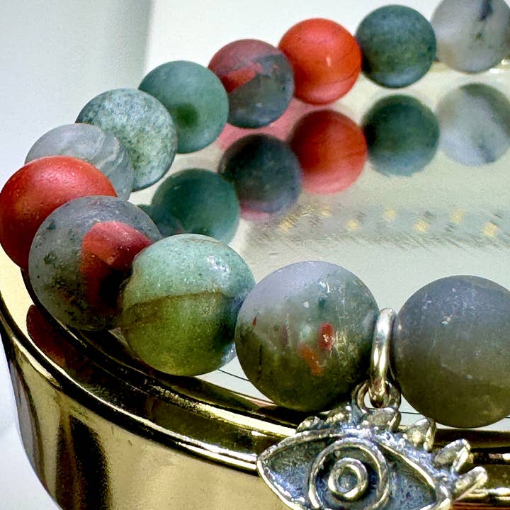 Atelier Ayana – Großhandel Perlenarmband – Mana - Elastische Armbänder mit Heliotrop in Sterlingsilber2