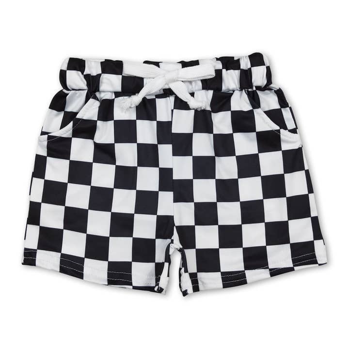 Yawoo Garments - Wholesale Shorts – Kids - Black plaid pockets kids boys summer shorts
