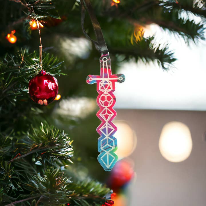 Dice Sword Dungeons and Dragons Christmas Ornament for wholesale by Sleepy Magnolia Designs