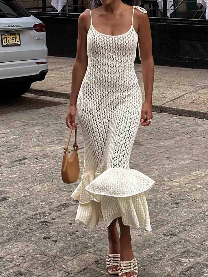 Abito Midi in Maglia con Orlo a Balze e Dettagli Vuoti per Donne SKD50184 per la vendita all'ingrosso da parte di Sweetkama