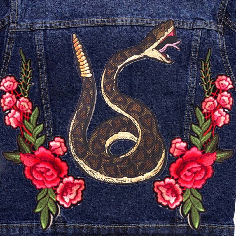 Cat in the Hood - Vendita all'ingrosso Giacca di jeans - Bambini - Giacca di jeans serpente e rose verde1