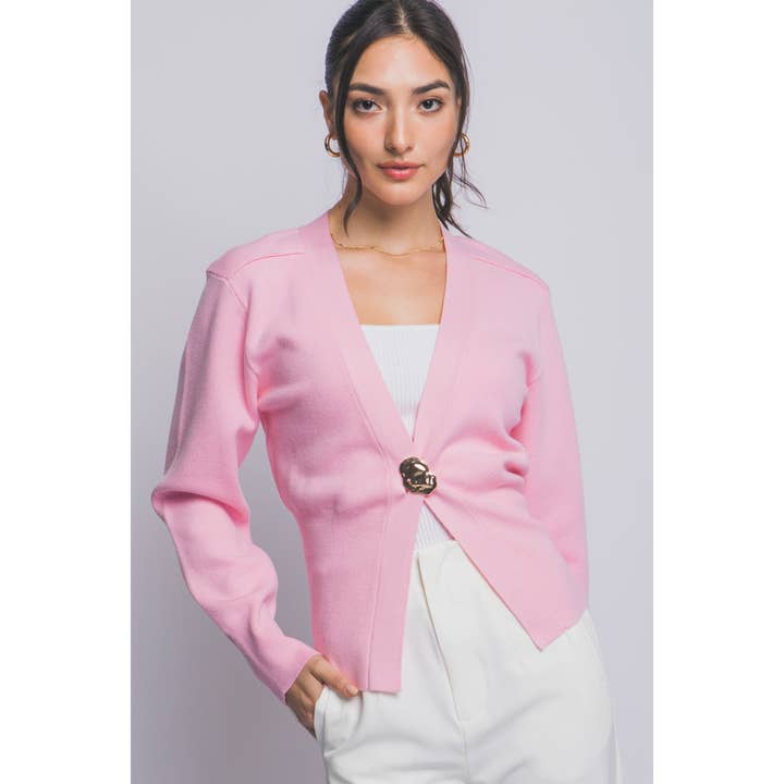 Gold Button V Neck Cardigan Sweater for wholesale by Timeless