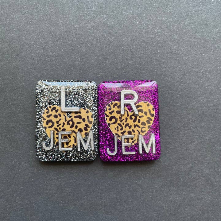 Alisha Goes Crafty - Wholesale Lapel Pin/Button - Animal Print Heart Xray Markers, With 2 or 3 Initials