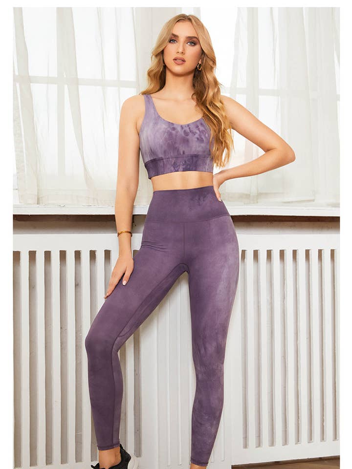 Active by Anna-Kaci - Wholesale Sports Bra - Women's - Tie-Dye Sports Bra & Leggings Two Piece Workout Set