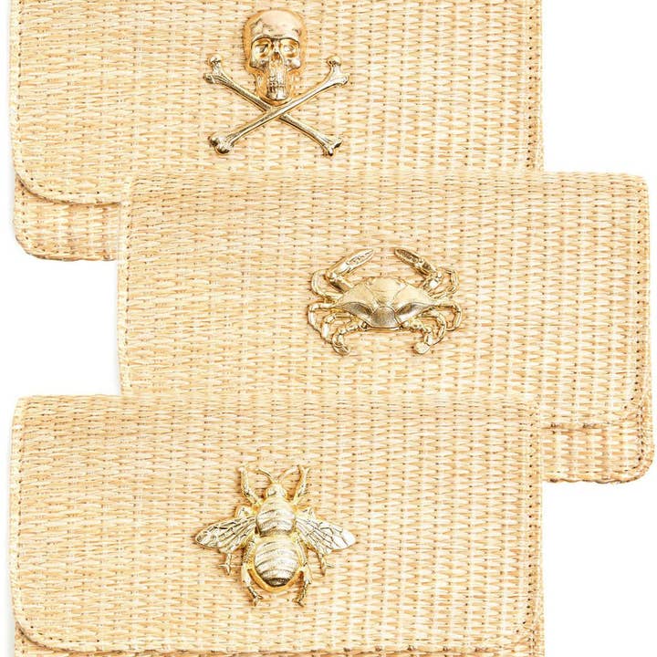 Lisi Lerch - Wholesale Clutch Bag - Women's - Ruby Straw Clutch- Gold Charm - WS7