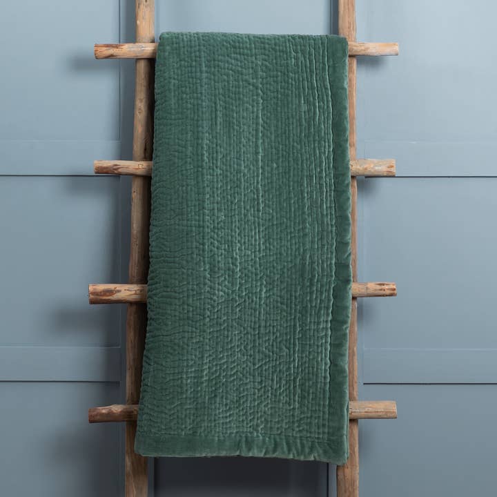 Haze Velvet Quilted Throw Seafoam for wholesale on Faire