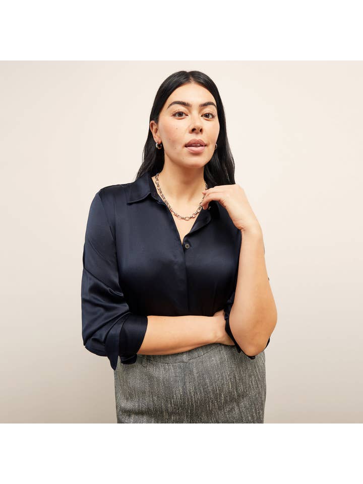 M.M.LaFleur - Wholesale Blouse - Women's - Tatum Top - Washable Silk Charmeuse :: Galaxy Blue