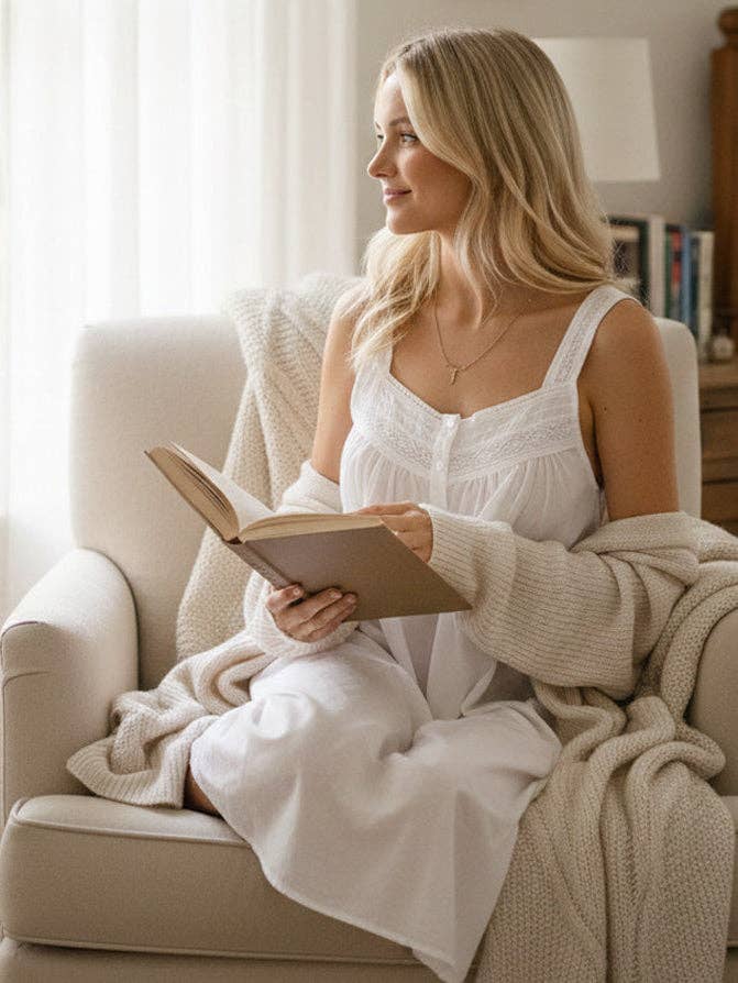 Camisón de algodón blanco Joy para venta al por mayor de Jacaranda Living