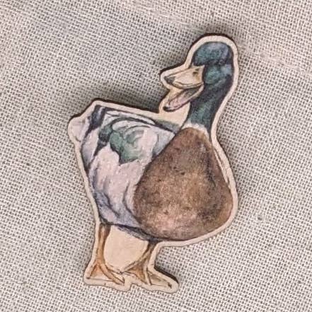 Mallard Duck Wooden Pin Badge for wholesale by Hodgepodge