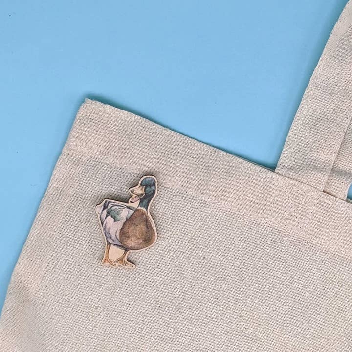 Mallard Duck Wooden Pin Badge for wholesale by Hodgepodge