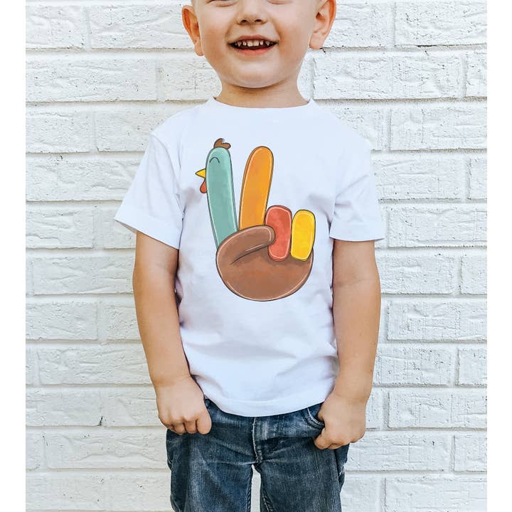 Peace Sign Turkey Thanksgiving Fall Toddler Tee for wholesale by Painted Skies