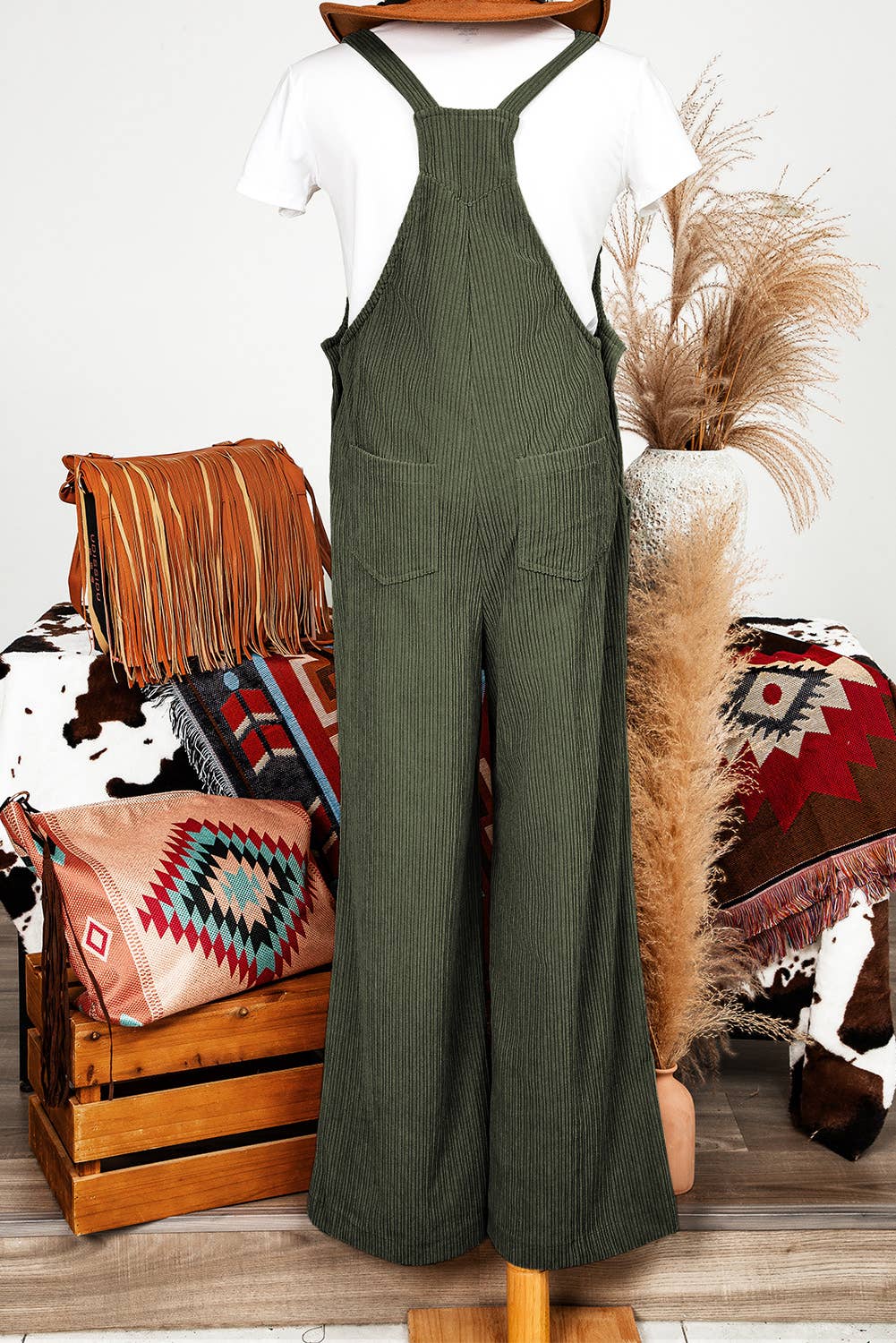 Green Fashion-W Solid Pocketed Loose Fit Corduroy Overall for wholesale on Faire11
