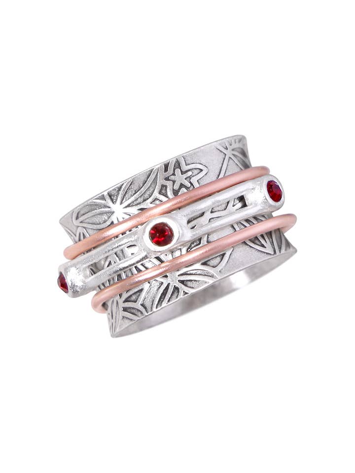 Granat Crystal Blomster tekstur Spinner Ring - SF for engroshandel hos Zoey Simmons