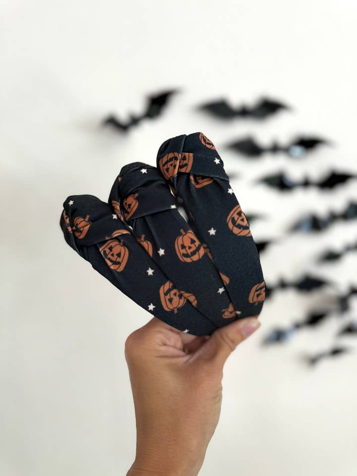Jack O Lantern Halloween Top Knot Hard Headband for wholesale by Brynnbands