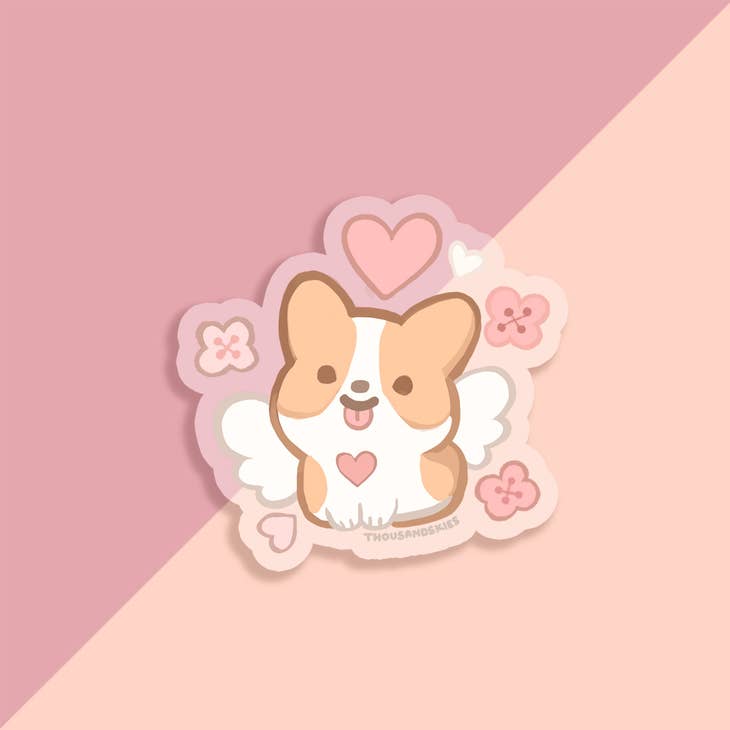 Thousand Skies - Wholesale Sticker - Vinyl Sticker (Transparent) Angelic Corgi