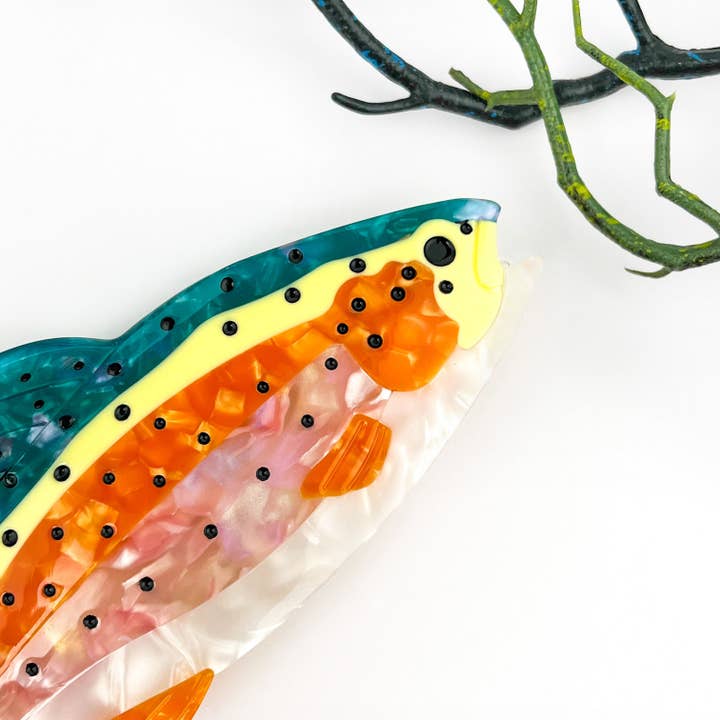 Orange Pince à cheveux en acétate avec poisson-perche océanique exquis 🐟 en vente sur Faire3