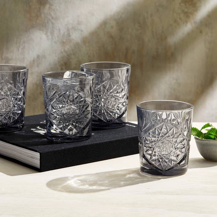 Libbey - Wholesale Cocktail/Liquor Glass - Libbey Hobstar Smoke Rocks DOF Glasses, 12oz, Set of 4