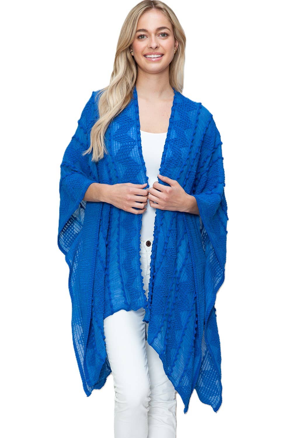 Justin & Taylor - Wholesale Kimono - Women's - Puffer-Up | Soft Textured Cover-Up Kimono With Pom Detail14