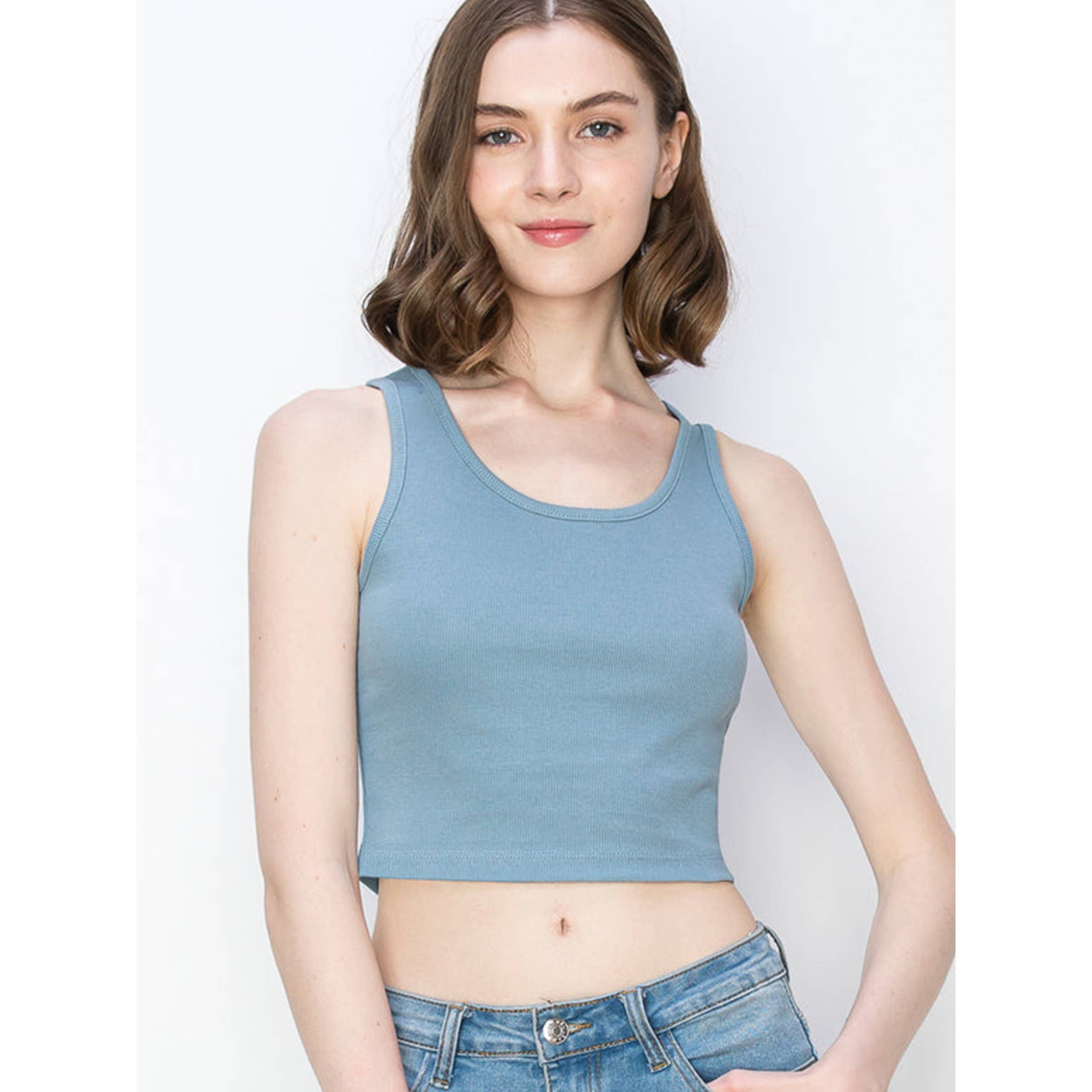 Timeless - Wholesale Tank Top - Women's - Cropped Scoop Neck Ribbed Tank Top7