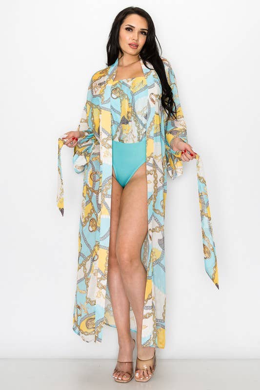 Miss Avenue - Vente Ensemble haut et pantalon (PAS d'intérieur) - Femme - Cardigan long à camisole en mousseline florale SM5380_