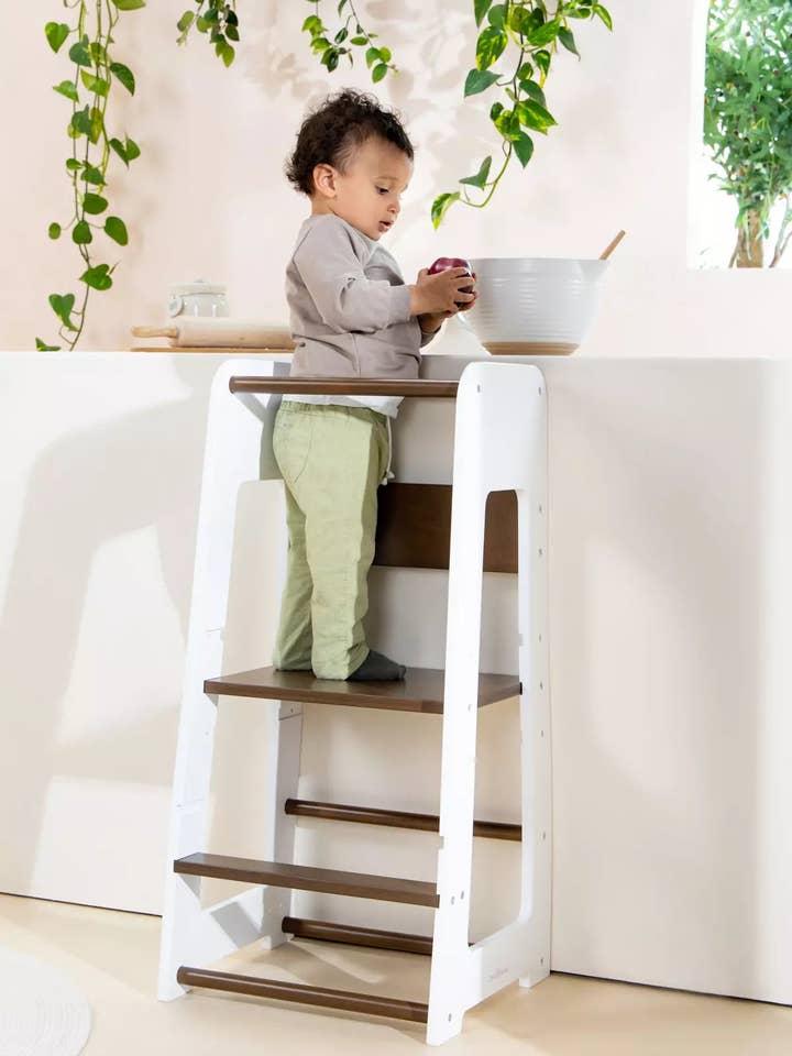 Educational Tower - Walnut & White for wholesale by Coco Village