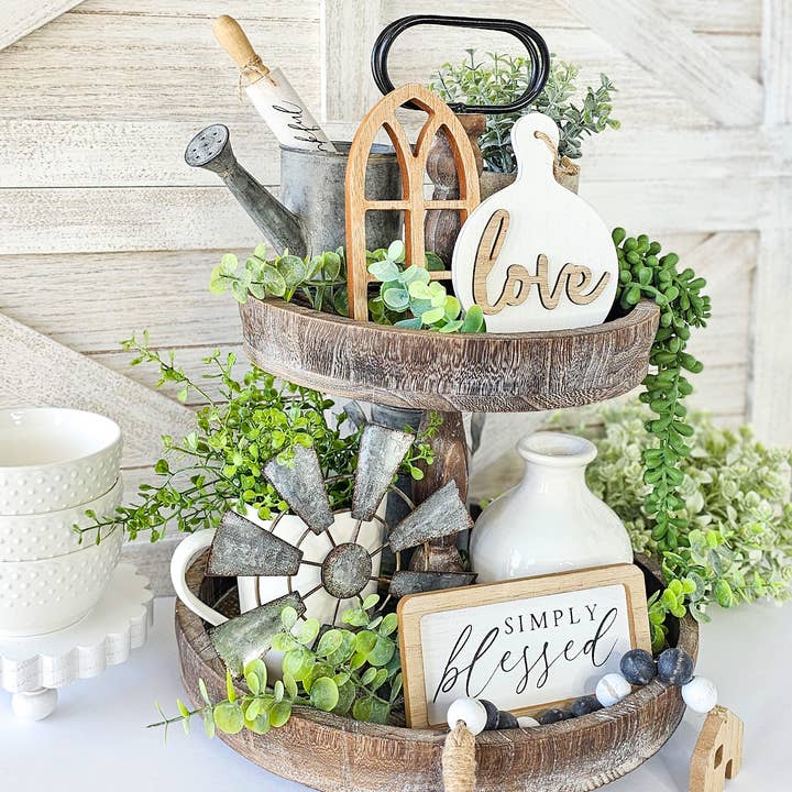 Liz + Ivy - Wholesale Decorative Tray - Simply Blessed Farmhouse Tiered Tray Décor Bundle